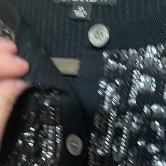 J. Crew size XS Black Sequin Crewneck Stretchy Button-Down Cardigan - Picture 5 of 8